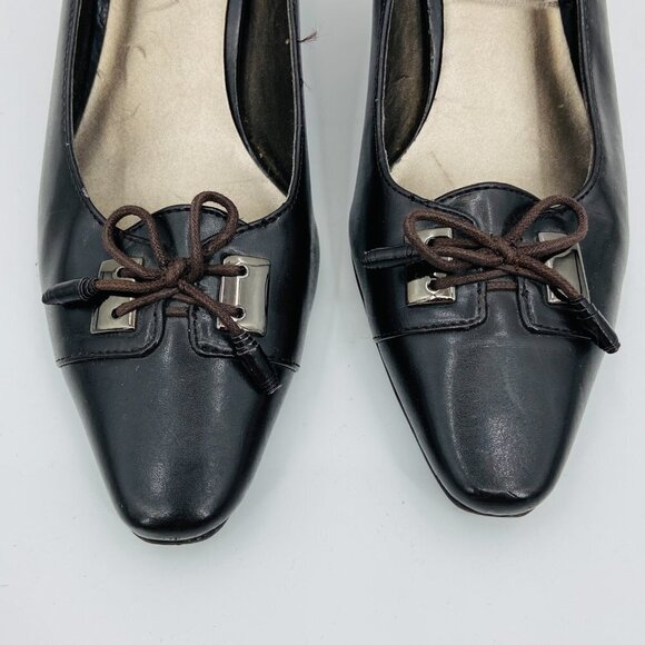 EAST 5TH Vintage Brown Leather Pointed Toe Gold Detail Tie Short Heel Shoes - Picture 4 of 8